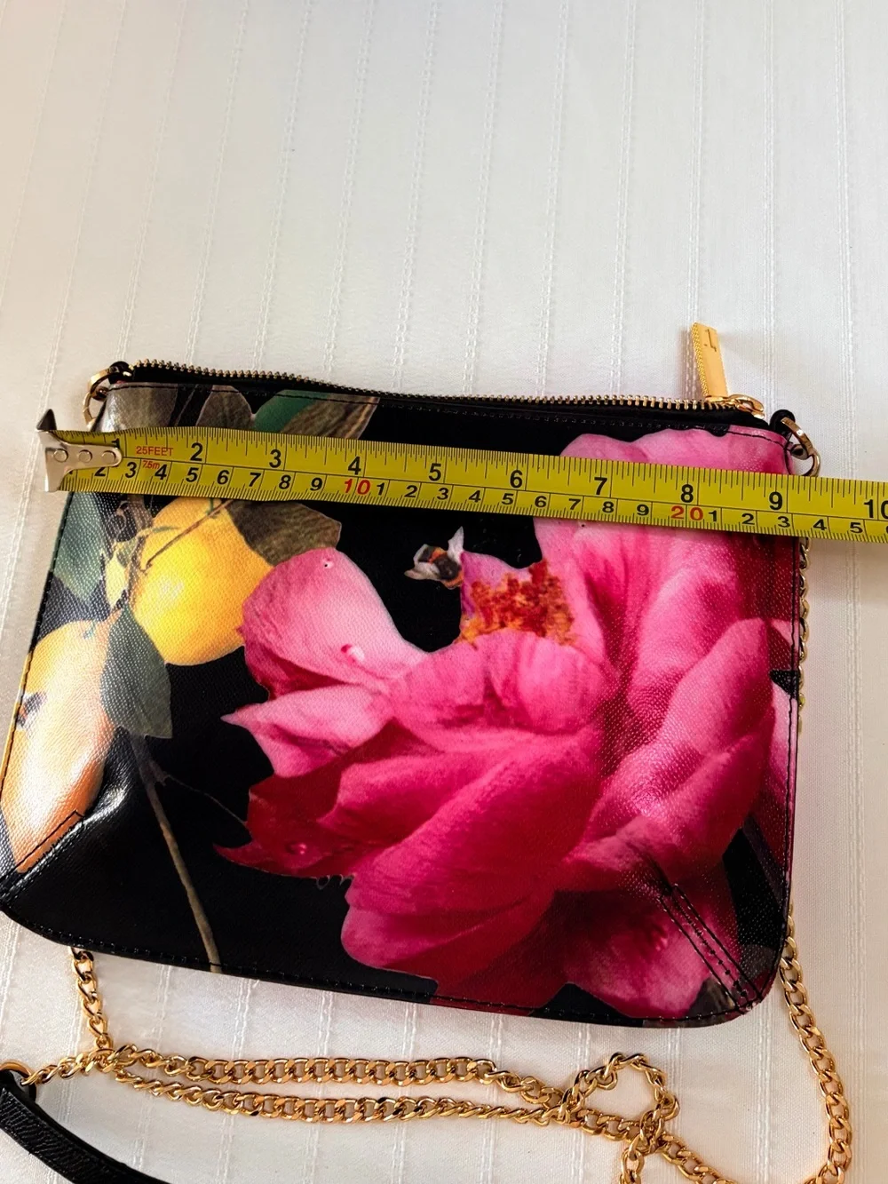 Ted Baker London Black Crossbody with Pink Floral and Yellow Fruit Design